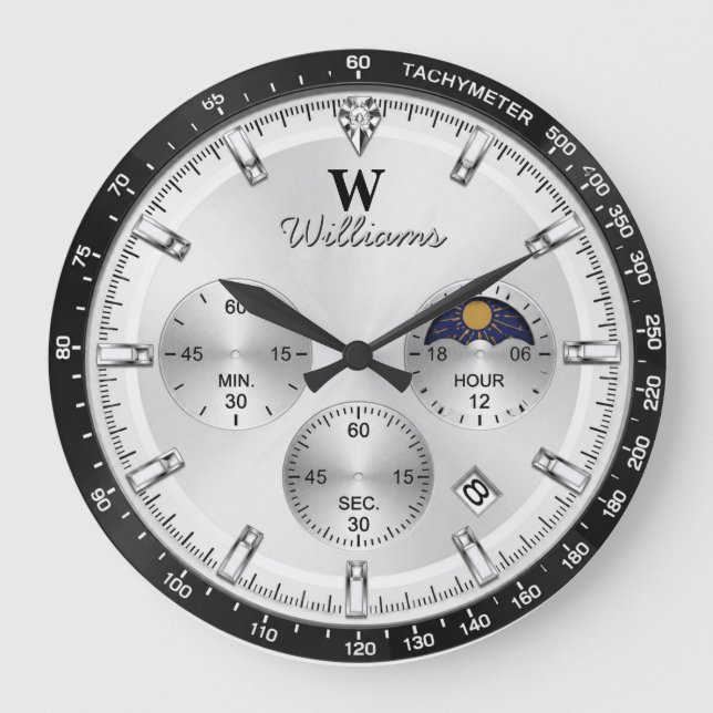 Reloj Redondo Grande Silver Racing Dial  Luxury Chronograph  (Anverso)