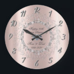 Reloj Redondo Grande Silver Swirls Diamond 25° Aniversario del Boda<br><div class="desc">Elegante reloj de aniversario de boda de diamantes de plata.</div>