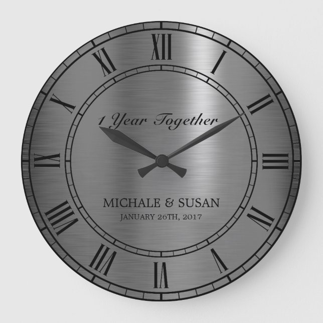 Reloj Redondo Grande Silver Wedding Anniversary (Personalize) (Anverso)