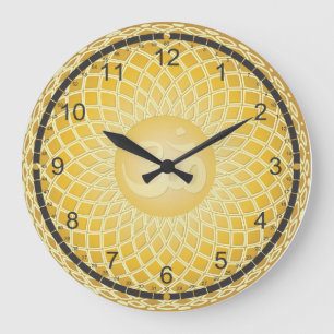 Reloj Redondo Grande Símbolo brillante de OM del amarillo