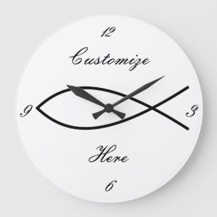Reloj Redondo Grande Símbolo cristiano de pescado Ichthys Thunder_Cove
