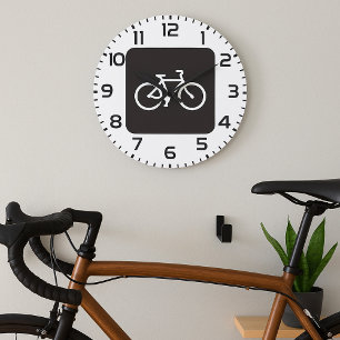 Reloj Redondo Grande Símbolo de Bicicleta Minimalista Bicicleta en Blan