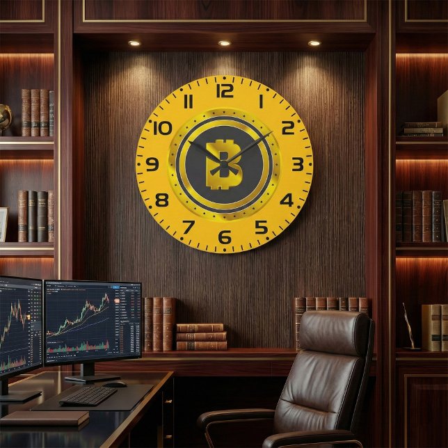 Reloj Redondo Grande Símbolo de Bitcoin de oro Moneda digital (Subido por el creador)