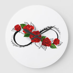 Reloj Redondo Grande Símbolo de infinito con rosas rojas