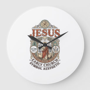 Reloj Redondo Grande Símbolo de la Iglesia Primitiva de Jesús Estética