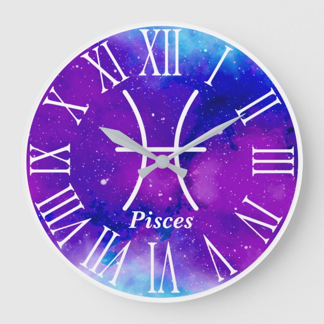 Reloj Redondo Grande Símbolo de Nebula Pisces Zodiac de moda (Anverso)