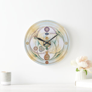 Reloj Redondo Grande Símbolo de Radiónica Armonía Sanadora 