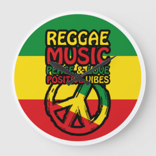 Reloj Redondo Grande Símbolo de reggae y paz con citas positivas