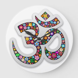 Reloj Redondo Grande Símbolo de yoga floral de Namaste