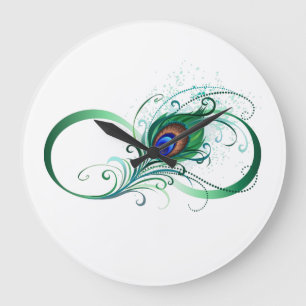 Reloj Redondo Grande Símbolo infinito con pluma de pavo real
