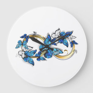 Reloj Redondo Grande Símbolo infinito de mariposas Morpho azules
