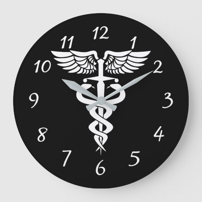 Reloj Redondo Grande Símbolo médico de Caduceus (Anverso)