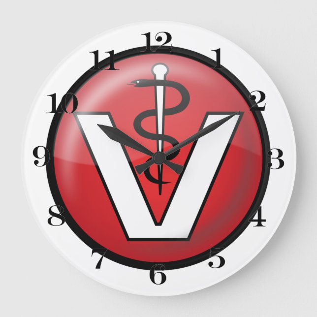 Reloj Redondo Grande Símbolo médico veterinario (Anverso)