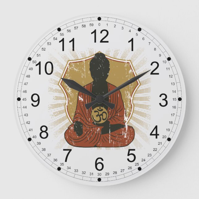 Reloj Redondo Grande Símbolo Meditating de Buda OM (Anverso)