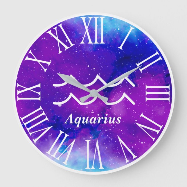 Reloj Redondo Grande Símbolo moderno de Zodiac Nebula Aquarius (Anverso)