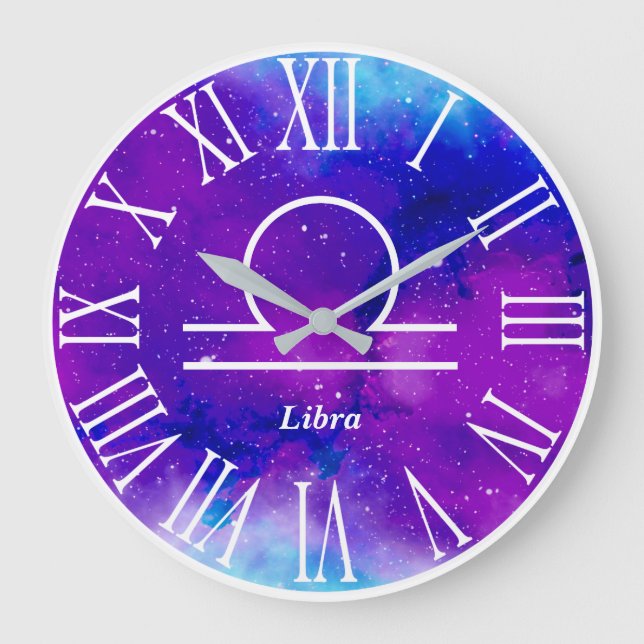 Reloj Redondo Grande Símbolo moderno de Zodiac Nebula Libra (Anverso)
