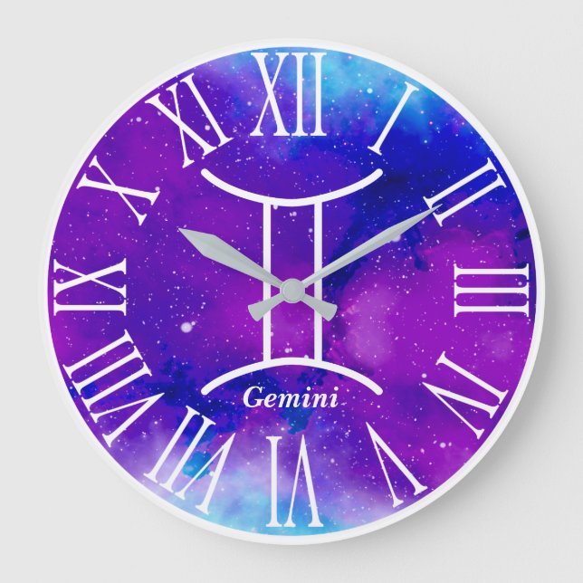 Reloj Redondo Grande Símbolo nebuloso gémino moderno (Anverso)