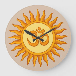 Reloj Redondo Grande Símbolo Om en diseño hindú espiritual de sol radia