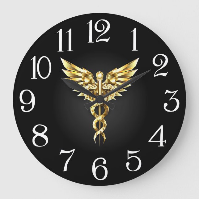 Reloj Redondo Grande Símbolo poligonal de oro Caduceus (Anverso)