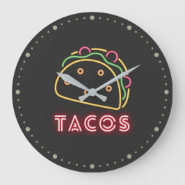 Reloj Redondo Grande Símbolo y texto de los tacos neones
