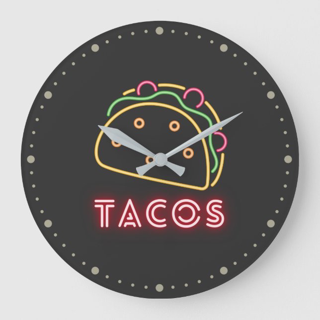 Reloj Redondo Grande Símbolo y texto de los tacos neones (Anverso)