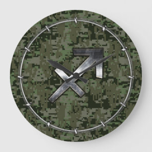 Reloj Redondo Grande Símbolo zodiaco sagitario en camo digital verde