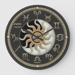 Reloj Redondo Grande Símbolos Astrológicos De Sol Y Luna