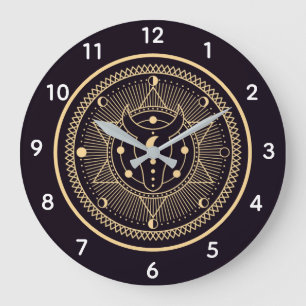 Reloj Redondo Grande Símbolos de Wiccan
