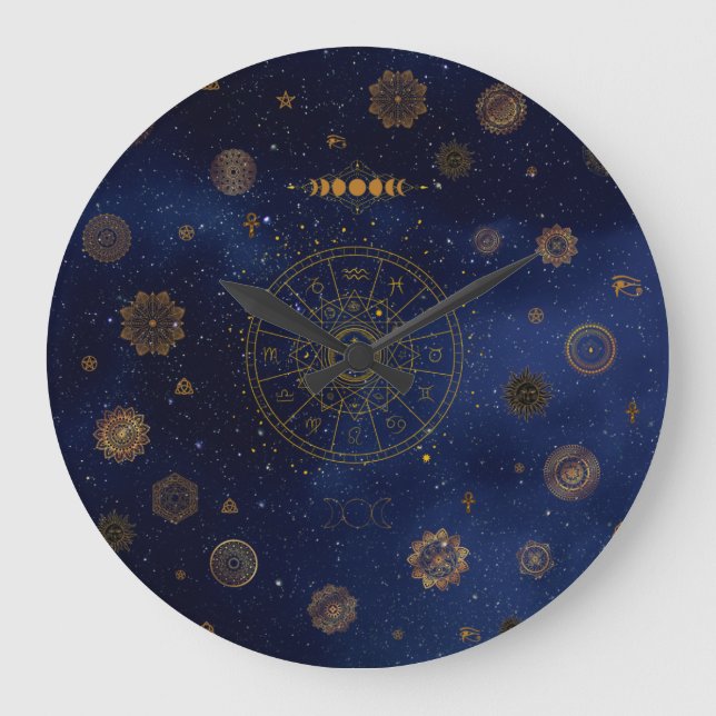 Reloj Redondo Grande Símbolos mágicos de protección Mandala Pagan Bruja (Anverso)