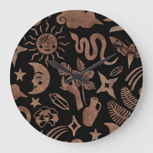 Reloj Redondo Grande Símbolos místicos: serpiente, sol, luna.