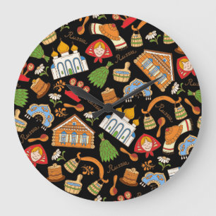 Reloj Redondo Grande Símbolos rusos: Patrón de cosecha de colores.