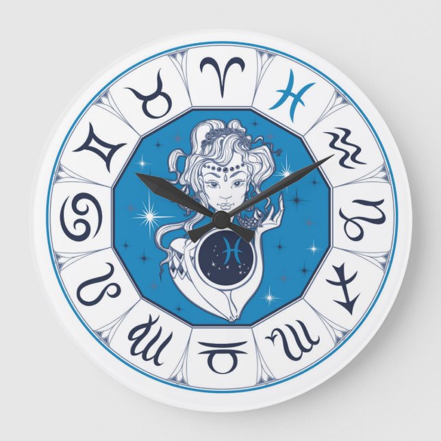 Reloj Redondo Grande Símbolos zodiacos (Anverso)