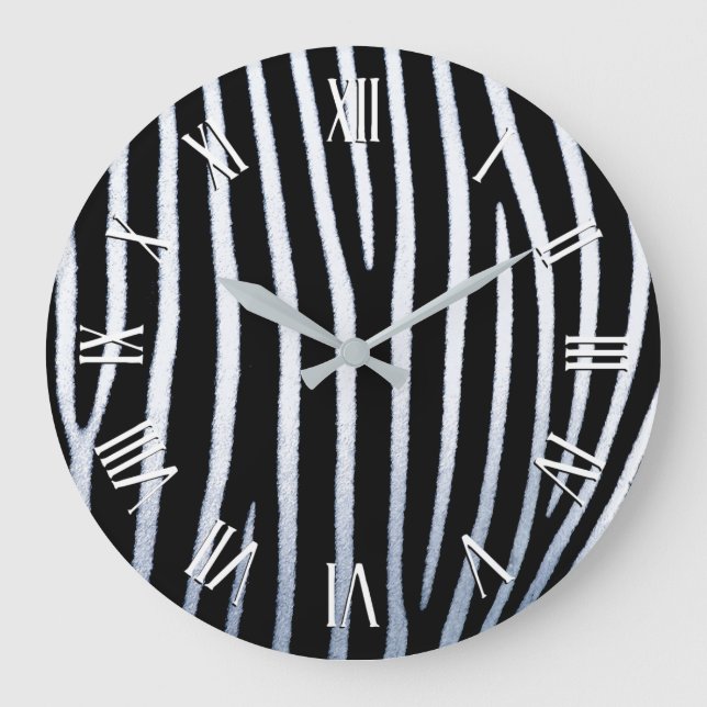 Reloj Redondo Grande Simple Black & White Zebra Pattern | Wall Clock (Anverso)
