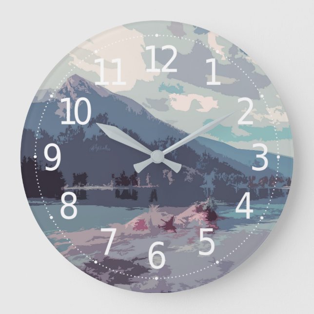 Reloj Redondo Grande Simple Elegant Mountain and Lake | Wall Clock (Anverso)