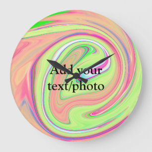 Reloj Redondo Grande Simple green orange watercolor add your text name 