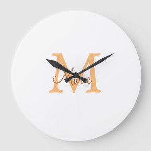 Reloj Redondo Grande simple minimal añadir nombre monograma naranja mar
