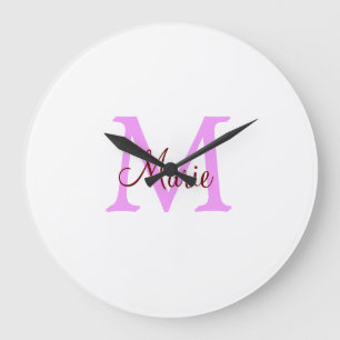 Reloj Redondo Grande simple minimal añadir nombre monograma rosa rojo