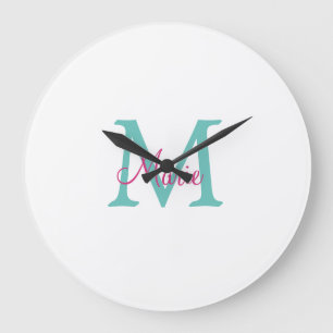 Reloj Redondo Grande simple minimal añadir nombre monograma verde rosa 