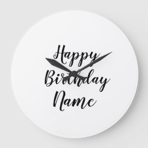 Reloj Redondo Grande simple mínimo feliz cumpleaños añadir tu nombre