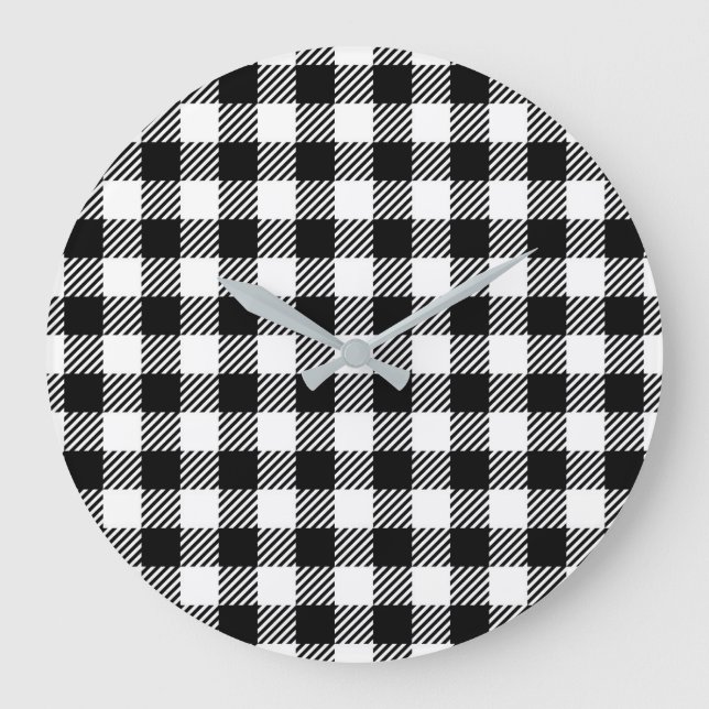 Reloj Redondo Grande Simple Monochrome Buffalo Plaid Pattern (Anverso)
