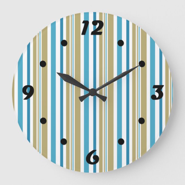 Reloj Redondo Grande simple, striped pattern , olive and blue throw pil (Anverso)