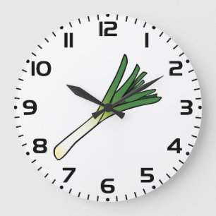 Reloj Redondo Grande Simple Verde Puerro Verdura