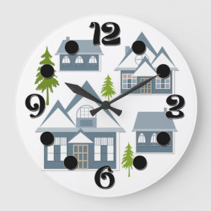 Reloj Redondo Grande Sin costuras invierno Feliz Navidad paisaje gris h