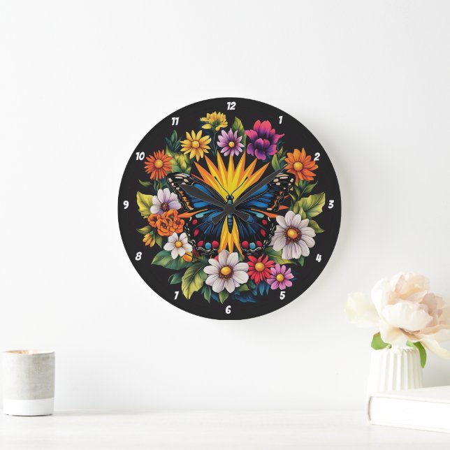 Reloj Redondo Grande Sinfonía de Jardín" - Mariposa floral (Hogar)