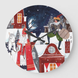 Reloj Redondo Grande Sinterklaas Night Village Dutch Holiday Wall Clock