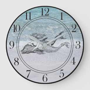 Reloj Redondo Grande Sirena azul turquesa Aqua 