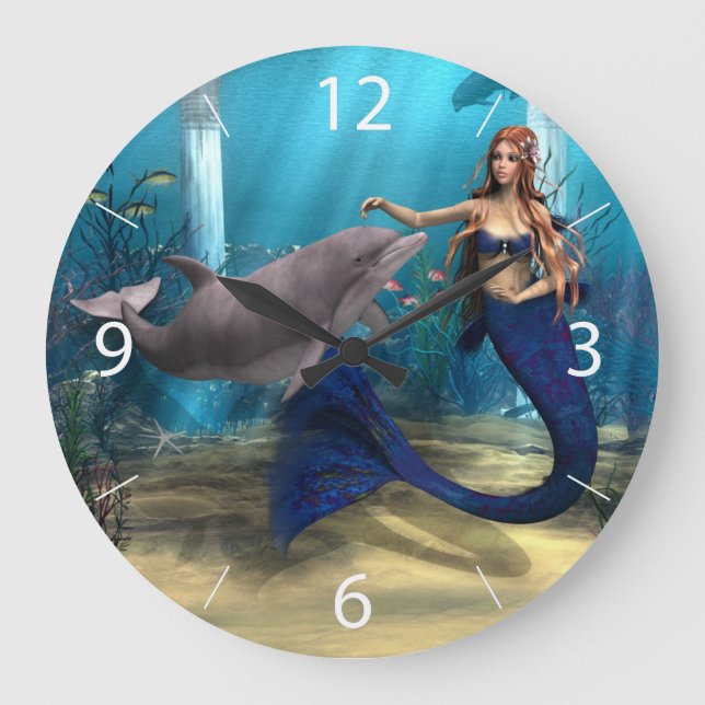 Reloj Redondo Grande Sirena y delfín (Anverso)