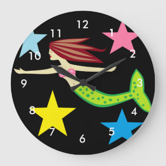 Reloj Redondo Grande Sirena y estrellas
