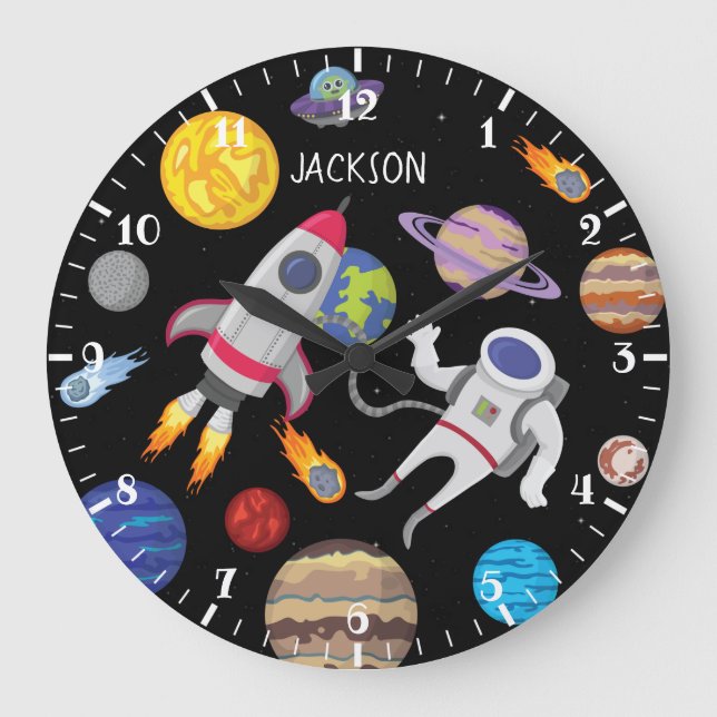 Reloj Redondo Grande Sistema solar personalizado astronauta planetario  (Anverso)