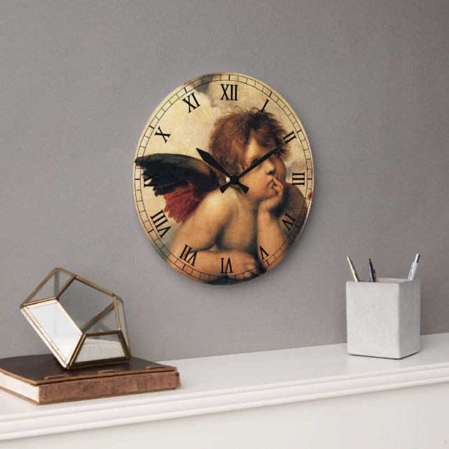 Reloj Redondo Grande Sistine Madonna Angels por Raphael Sanzio (Oficina)